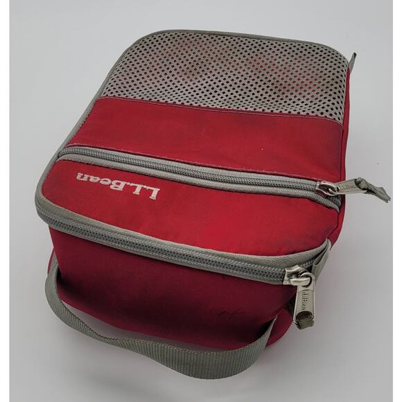 LL Bean Red and Gray Insulated Lunch Bag Cooler Tote Picnic All Around Zipper - Picture 9 of 16